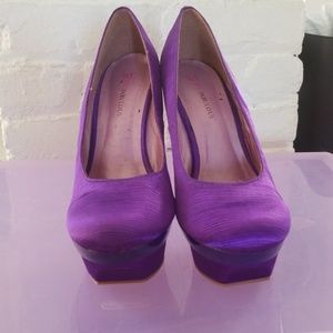 Purple satin platform heels
